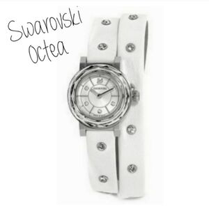 SWAROVSKI Octea Crystal Watch White Leather Wrap Bracelet TOP Works HTF